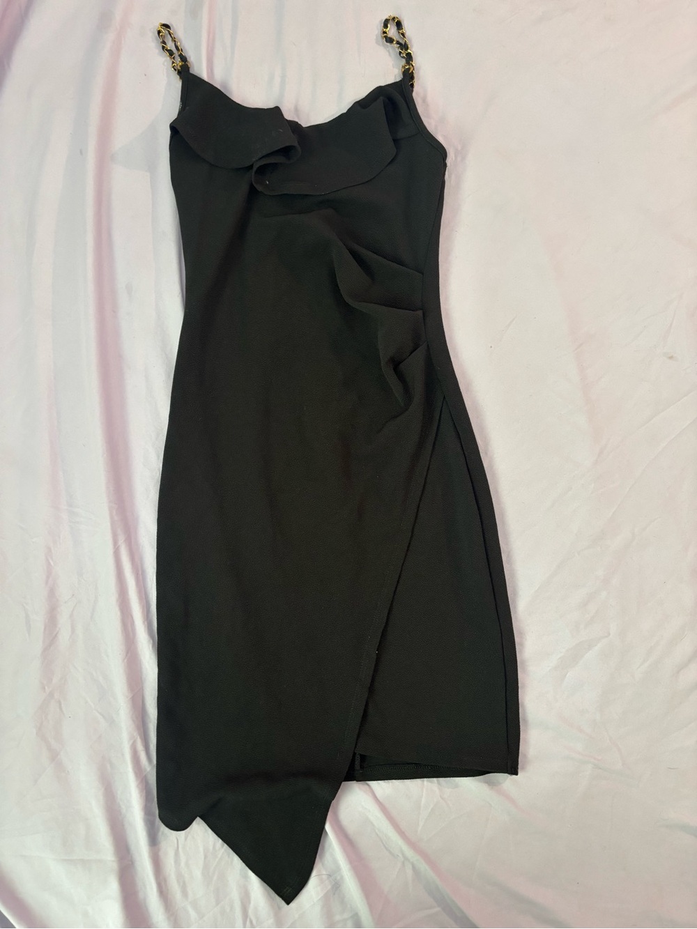 Almost Famous Black Asymmetric Mini Dress with Chain Straps